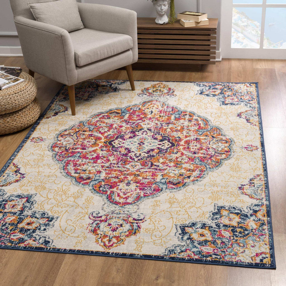 4' X 6' Blue and Beige Medallion Area Rug - Homeroots - Flyclothing LLC