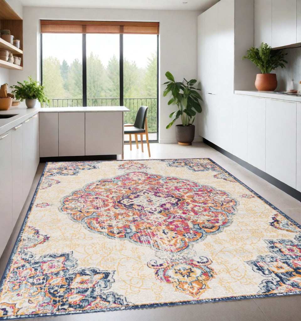 9' X 13' Cream Decorative Medallion Area Rug - Homeroots - Flyclothing LLC