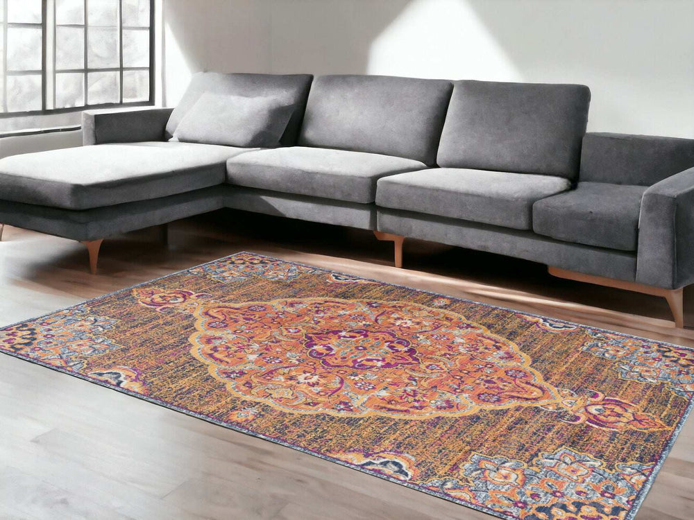 8' X 11' Rustic Orange Medallion Area Rug - Homeroots - Flyclothing LLC