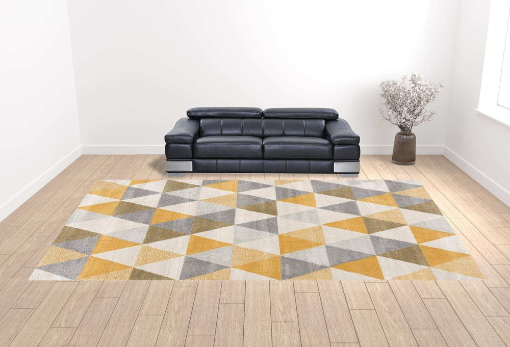 12' X 18' Yellow Geometric Washable Non Skid Area Rug - Homeroots - Flyclothing LLC