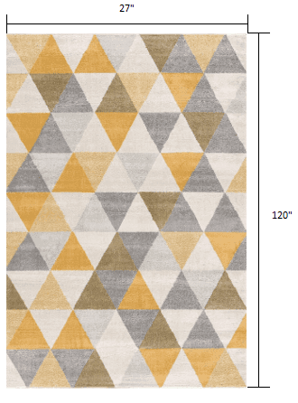 10' Runner Yellow and Ivory Geometric Runner Rug - Homeroots - Flyclothing LLC