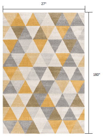 15' Runner Yellow and Ivory Geometric Runner Rug - Homeroots - Flyclothing LLC