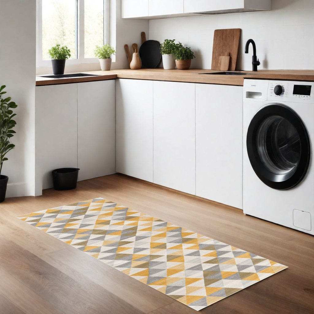 8' Runner Yellow and Ivory Geometric Runner Rug - Homeroots - Flyclothing LLC