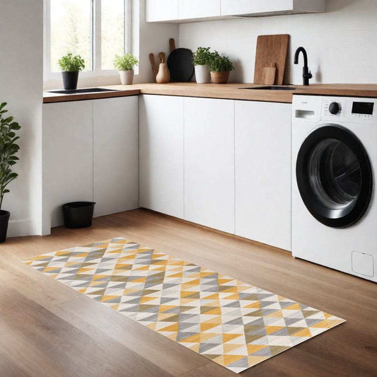 8' Runner Yellow and Ivory Geometric Runner Rug - Homeroots - Flyclothing LLC