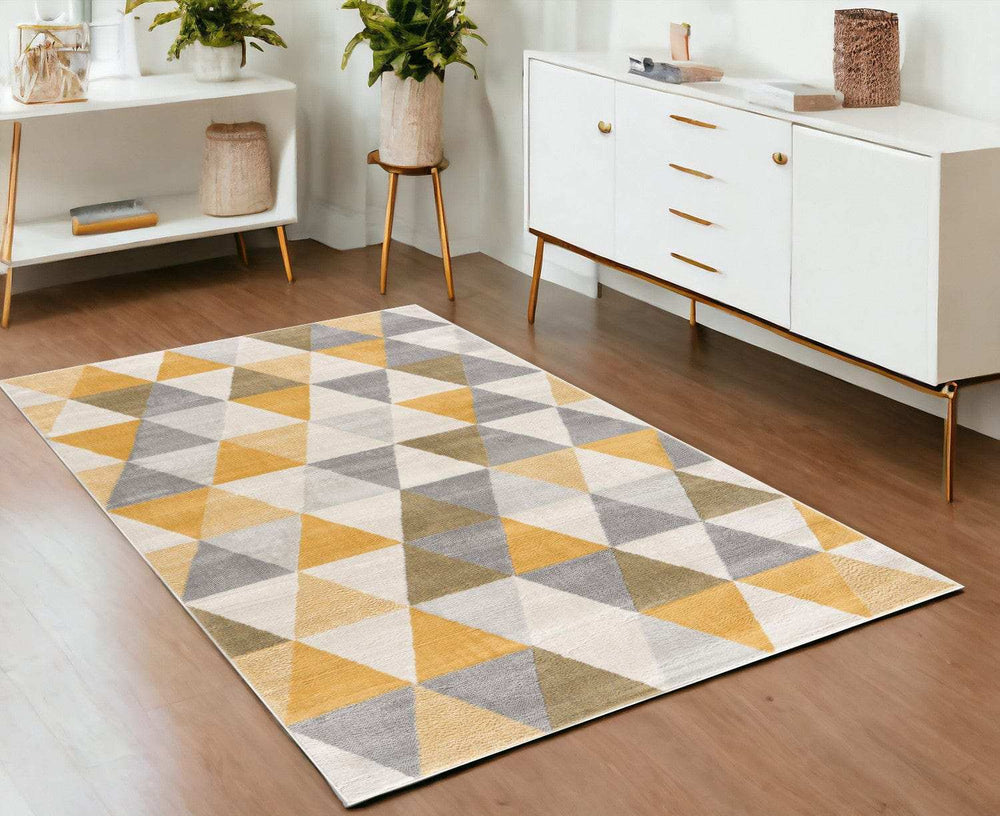 4' X 6' Yellow and Ivory Geometric Area Rug - Homeroots - Flyclothing LLC