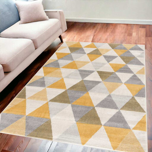 5' X 7' Yellow and Ivory Geometric Area Rug - Homeroots - Flyclothing LLC