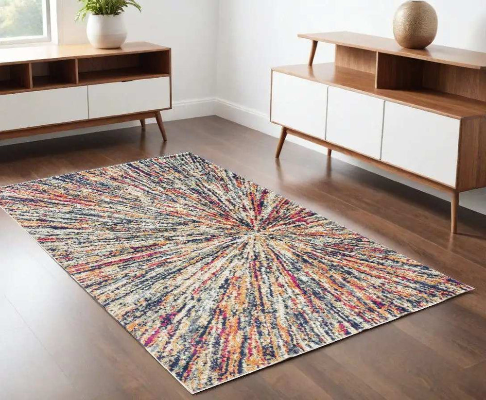 4' X 6' Cream Celestial Burst Abstract Area Rug - Homeroots - Flyclothing LLC