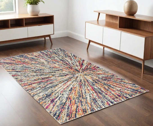 4' X 6' Cream Celestial Burst Abstract Area Rug - Homeroots - Flyclothing LLC