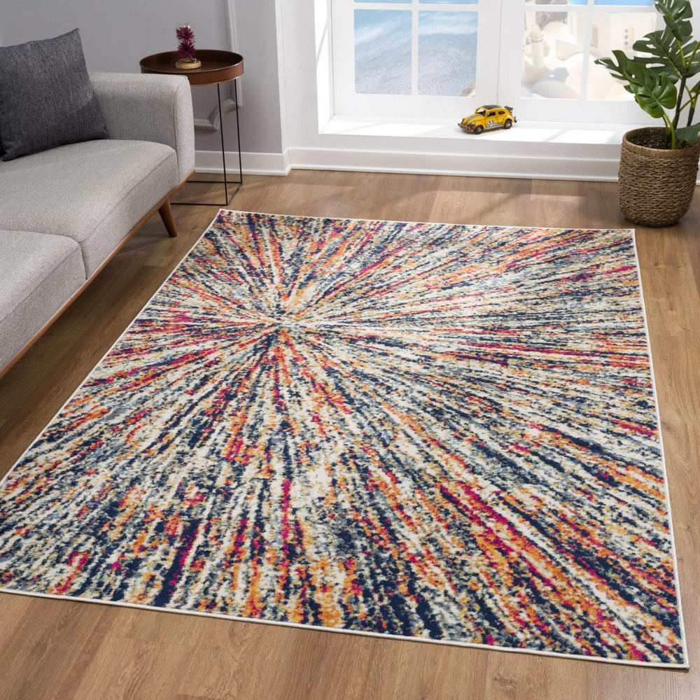 5' X 8' Cream Celestial Burst Abstract Area Rug - Homeroots - Flyclothing LLC