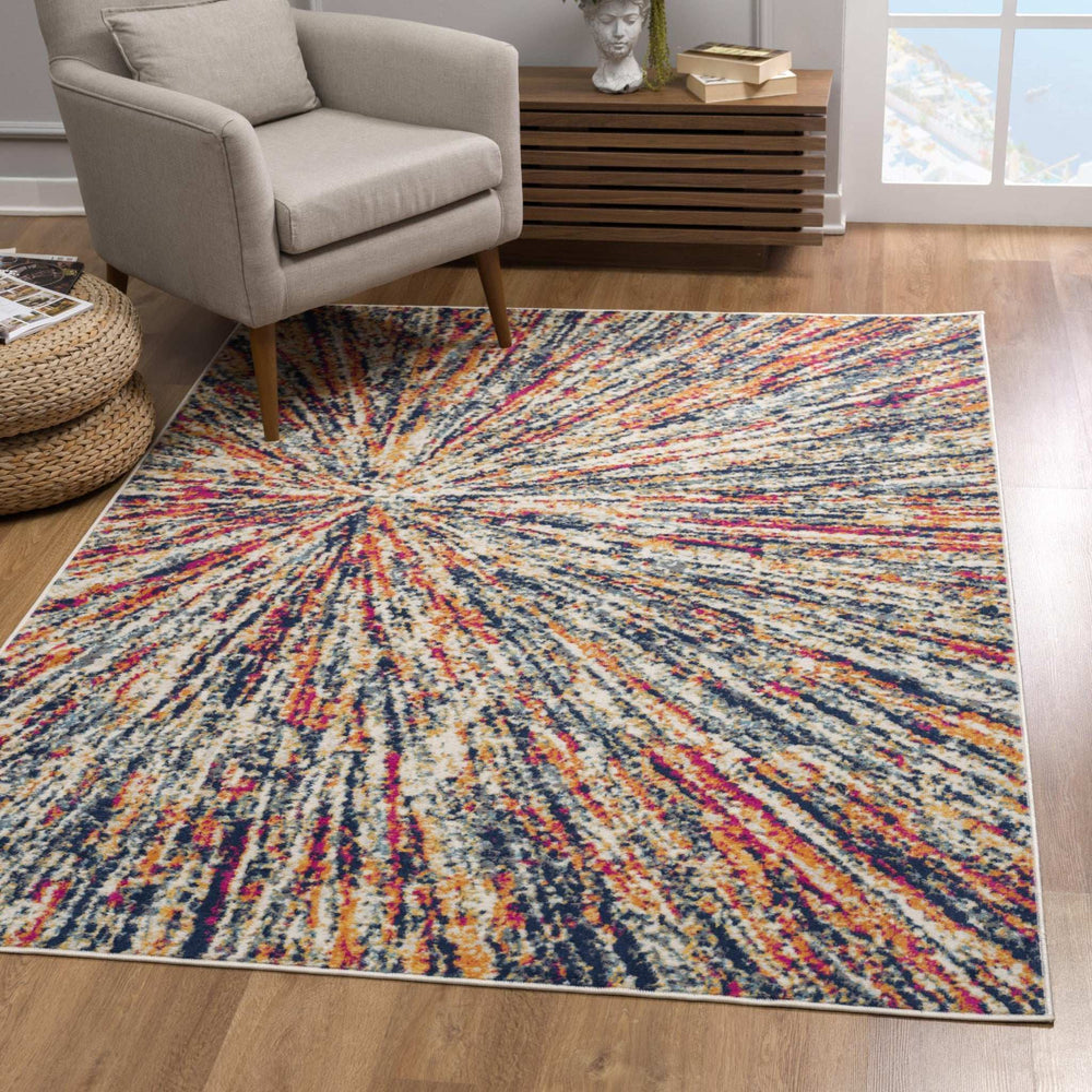5' X 8' Cream Celestial Burst Abstract Area Rug - Homeroots - Flyclothing LLC