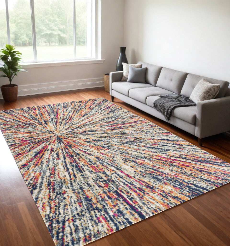 5' X 8' Cream Celestial Burst Abstract Area Rug - Homeroots - Flyclothing LLC