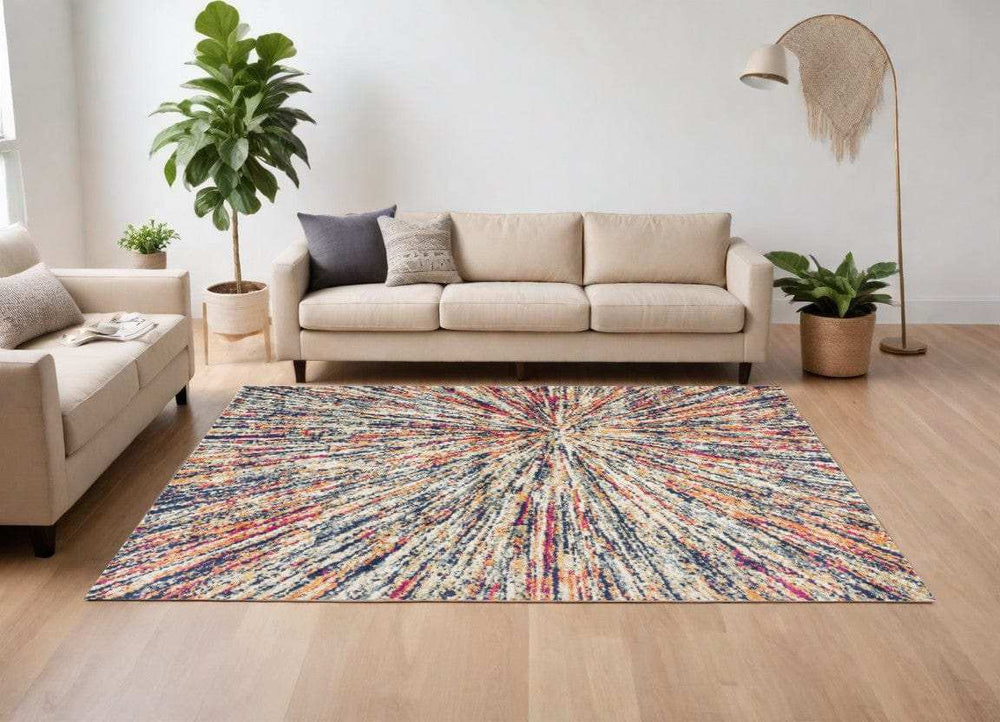 8' X 11' Cream Celestial Burst Abstract Area Rug - Homeroots - Flyclothing LLC