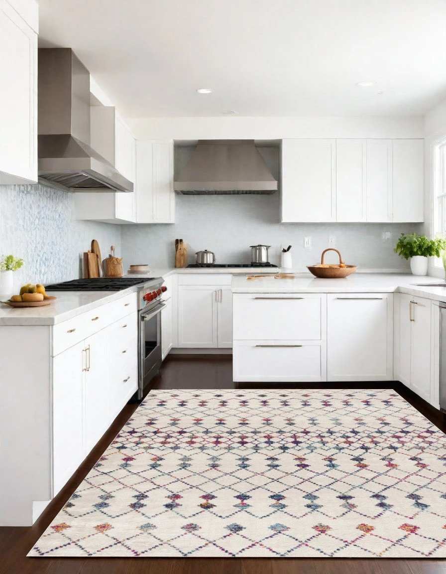 8' X 11' White Modern Geometric Grid Area Rug - Homeroots - Flyclothing LLC