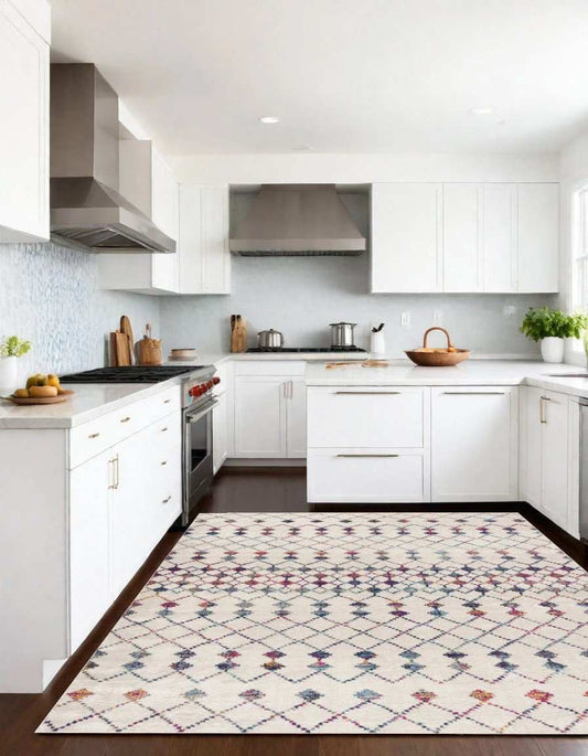 8' X 11' White Modern Geometric Grid Area Rug - Homeroots - Flyclothing LLC