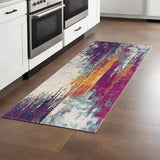 8' Runner Gray and Ivory Abstract Runner Rug - Homeroots - Flyclothing LLC