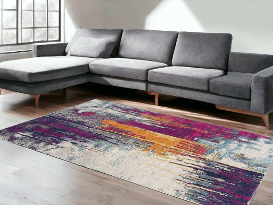 6' X 9' Gray and Purple Abstract Area Rug - Homeroots - Flyclothing LLC