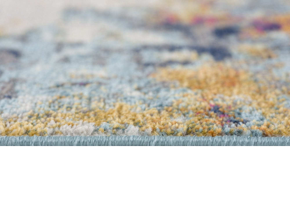 13' Runner Blue and Gold Abstract Runner Rug - Homeroots - Flyclothing LLC