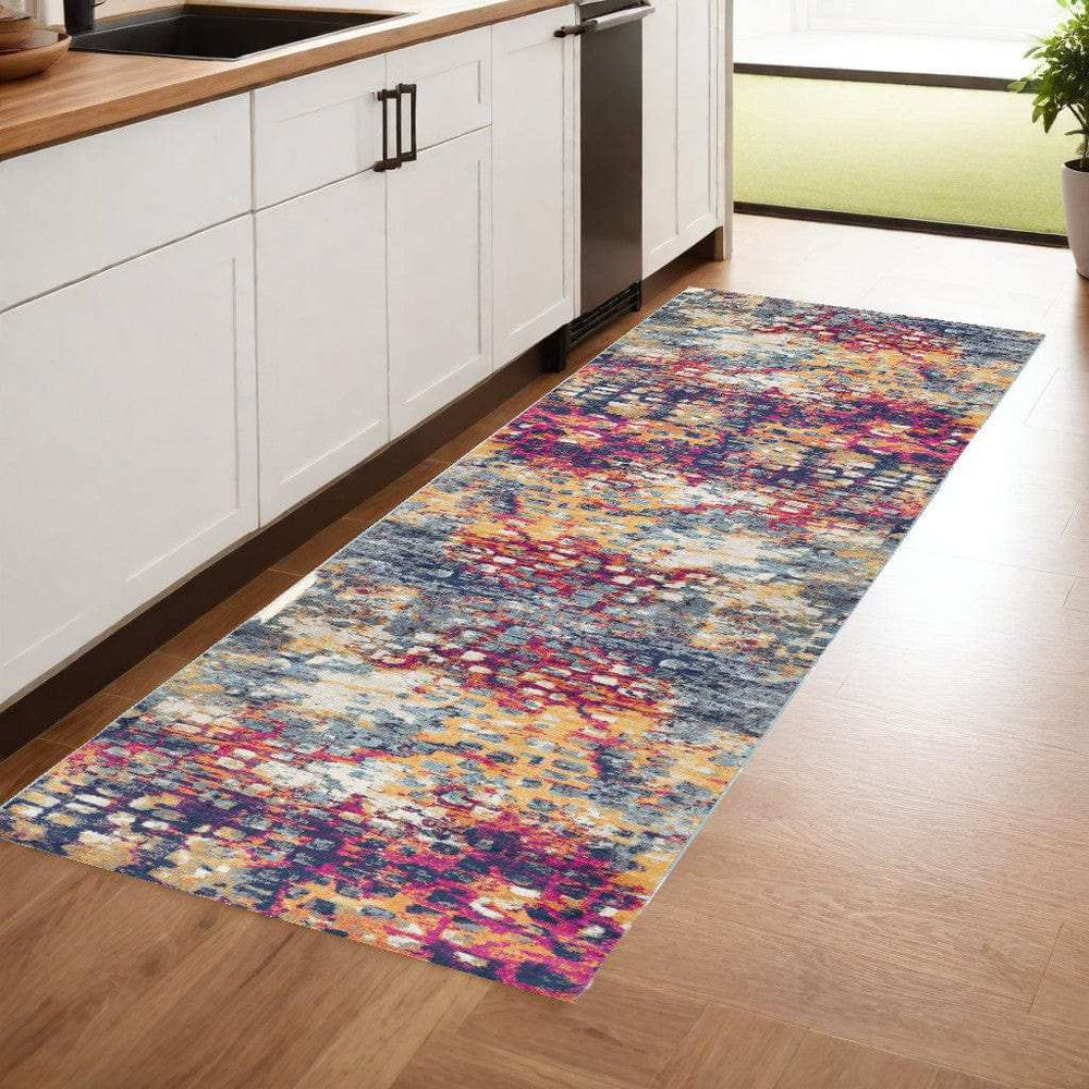 8' Runner Blue and Ivory Abstract Runner Rug - Homeroots - Flyclothing LLC