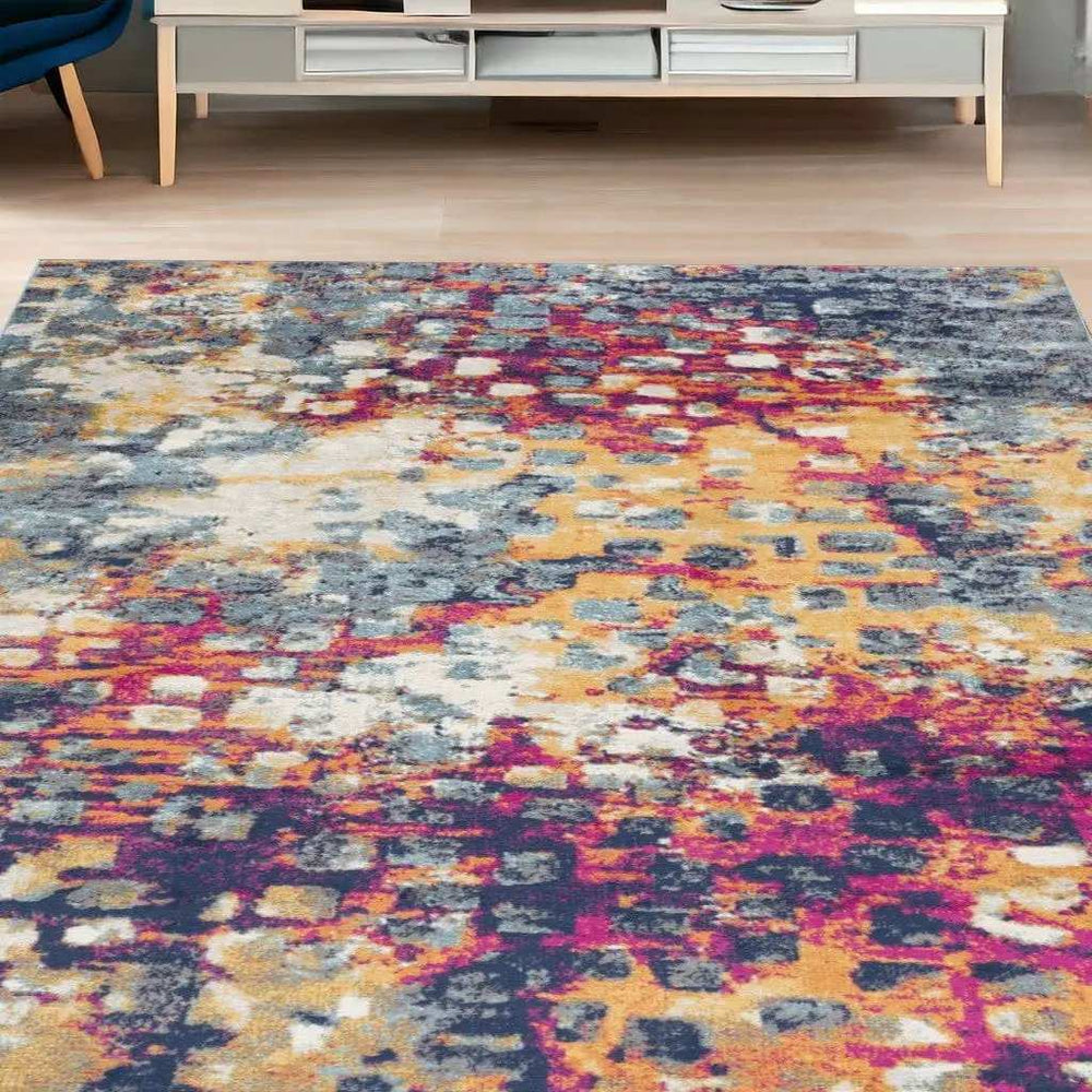 5' X 7' Blue and Gold Abstract Area Rug - Homeroots - Flyclothing LLC