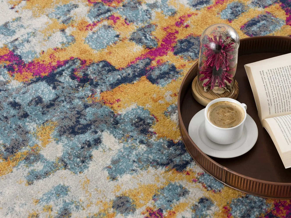 5' X 7' Blue and Gold Abstract Area Rug - Homeroots - Flyclothing LLC