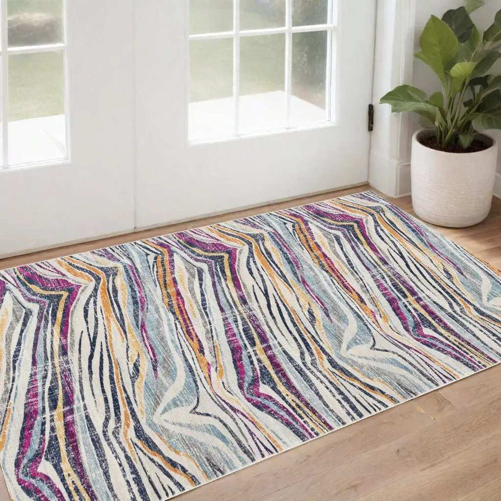 2' X 4' Blue and Gold Abstract Area Rug - Homeroots - Flyclothing LLC