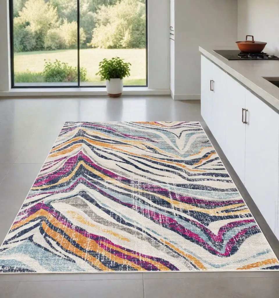 4' X 6' Blue and Gold Abstract Area Rug - Homeroots - Flyclothing LLC