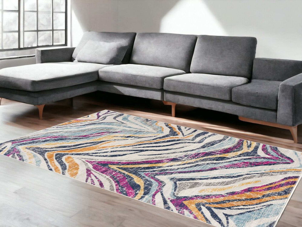 8' X 10' Blue and Gold Abstract Area Rug - Homeroots - Flyclothing LLC