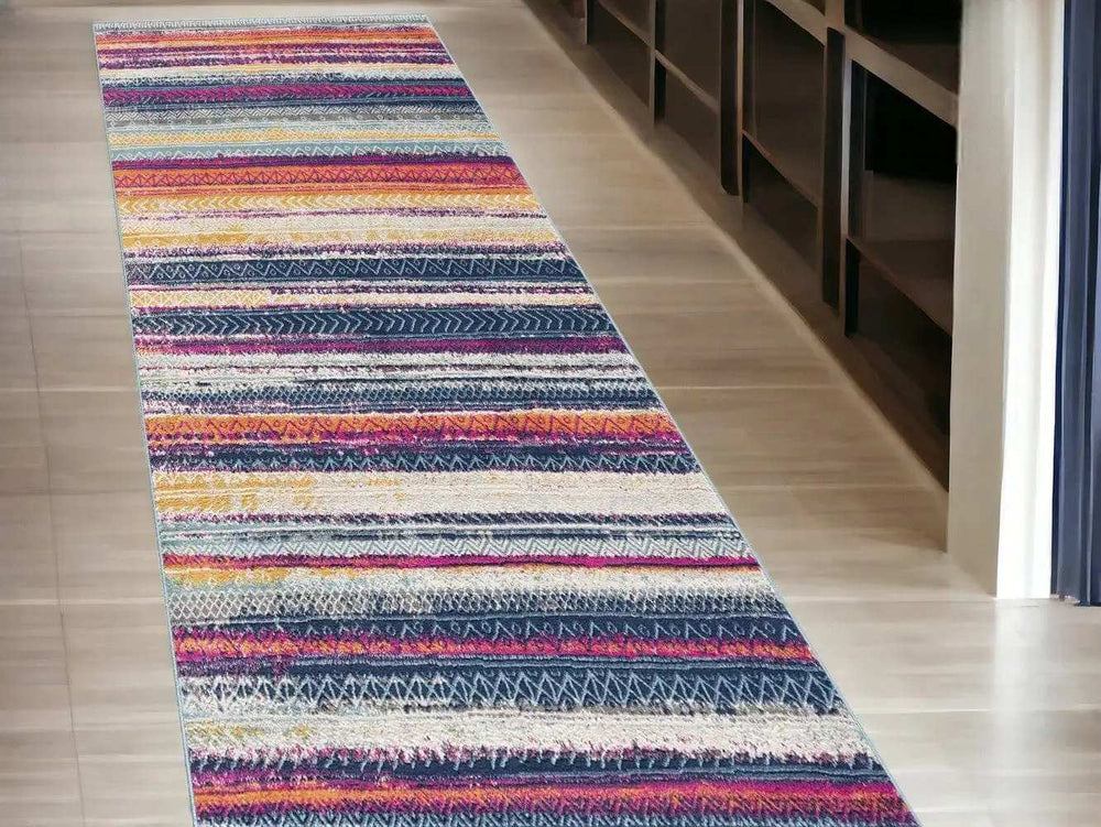 2' X 10' Multicolor Irregular Stripe Boho Runner Rug - Homeroots - Flyclothing LLC