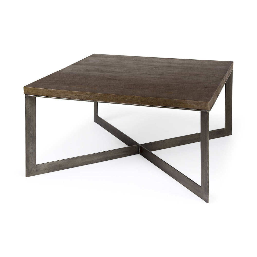 34" Brown Solid Wood And Metal Square Coffee Table - Homeroots