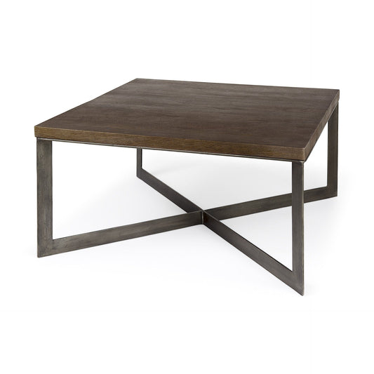 34" Brown Solid Wood And Metal Square Coffee Table - Homeroots