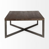 34" Brown Solid Wood And Metal Square Coffee Table - Homeroots