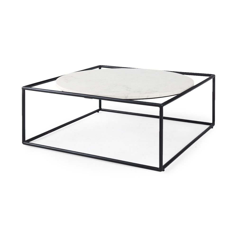 36" White And Black Genuine Marble And Metal Square Coffee Table - Homeroots - Flyclothing LLC