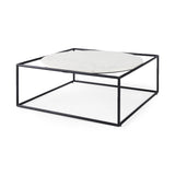 36" White And Black Genuine Marble And Metal Square Coffee Table - Homeroots - Flyclothing LLC