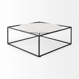 36" White And Black Genuine Marble And Metal Square Coffee Table - Homeroots - Flyclothing LLC