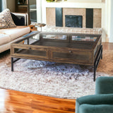 42" Dark Brown Glass And Metal Square Coffee Table With Shelf - Homeroots - Flyclothing LLC