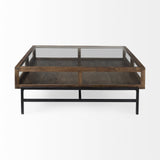 42" Dark Brown Glass And Metal Square Coffee Table With Shelf - Homeroots - Flyclothing LLC