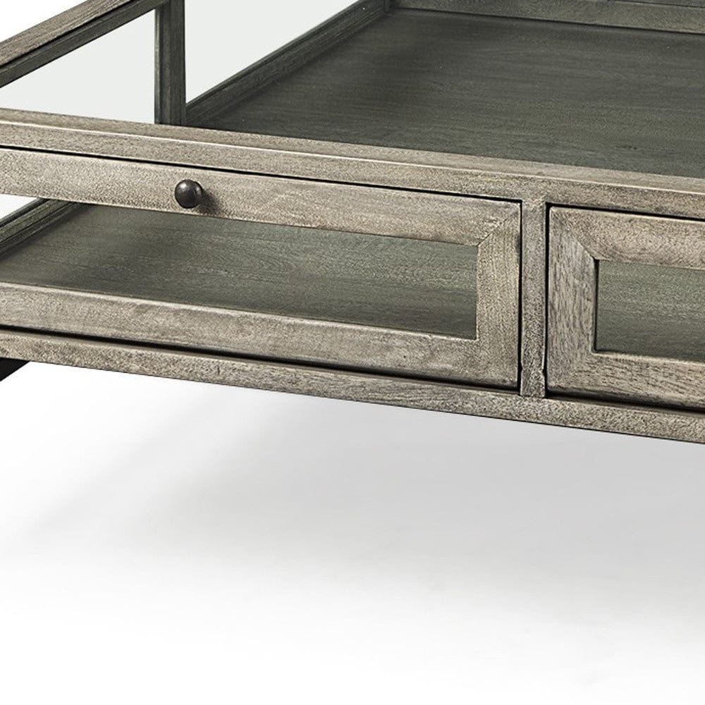 42" Gray And Black Glass And Metal Square Coffee Table With Shelf - Homeroots - Flyclothing LLC