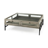 42" Gray And Black Glass And Metal Square Coffee Table With Shelf - Homeroots - Flyclothing LLC