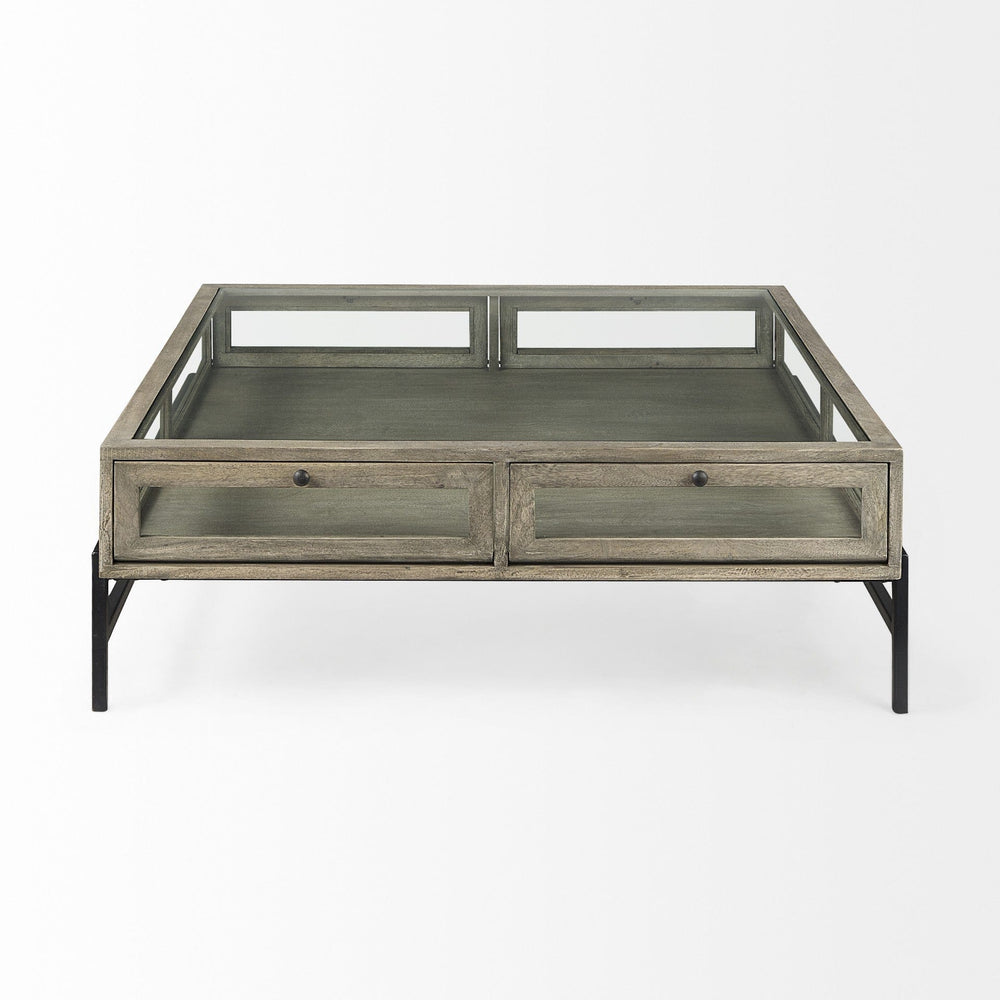 42" Gray And Black Glass And Metal Square Coffee Table With Shelf - Homeroots - Flyclothing LLC