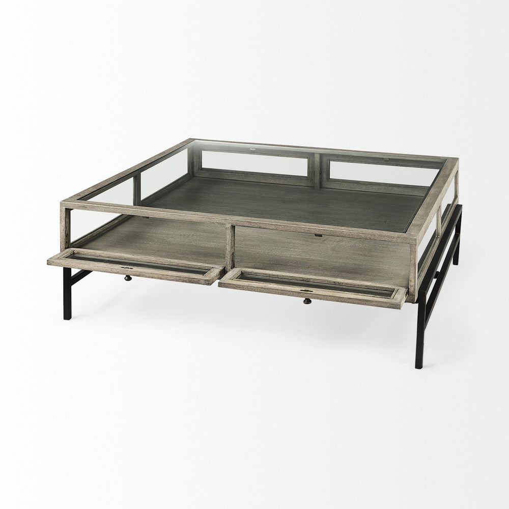 42" Gray And Black Glass And Metal Square Coffee Table With Shelf - Homeroots - Flyclothing LLC