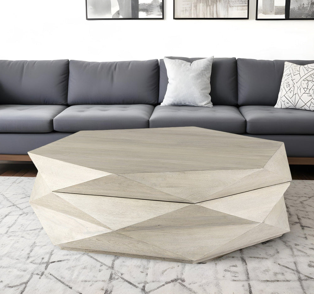 48" Natural Solid Wood Hexagon Lift Top Coffee Table - Homeroots - Flyclothing LLC
