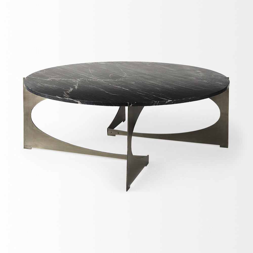 48" Black And Gold Genuine Marble And Iron Round Coffee Table - Homeroots - Flyclothing LLC