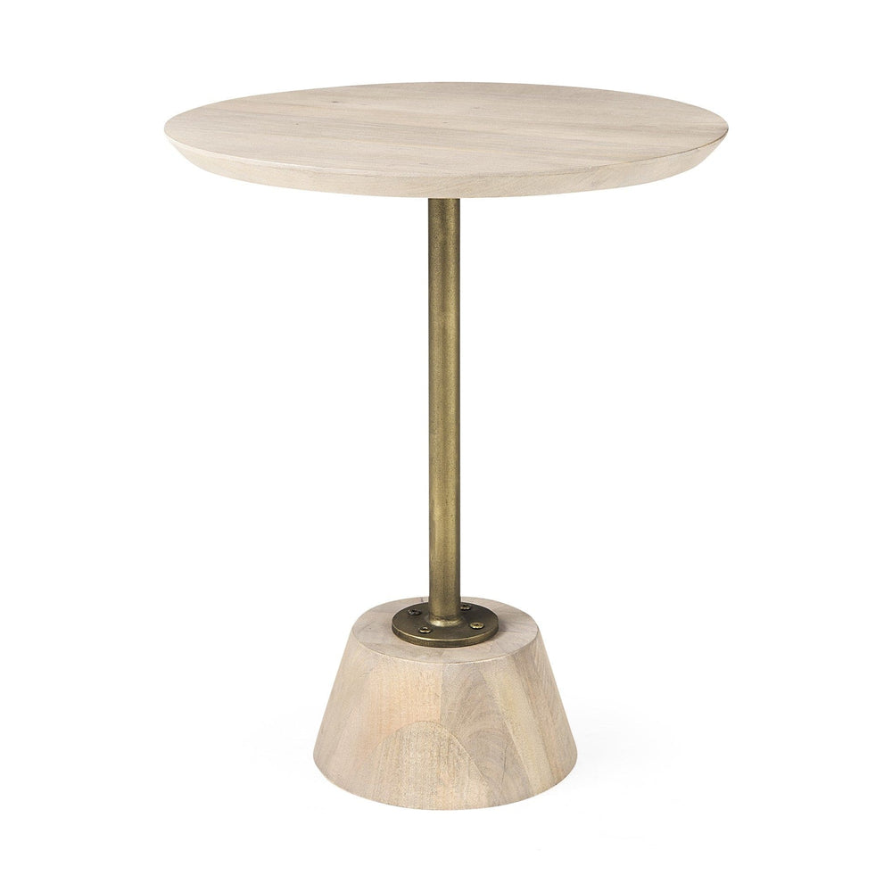 24" Beige Solid and Manufactured Wood Round End Table - Homeroots