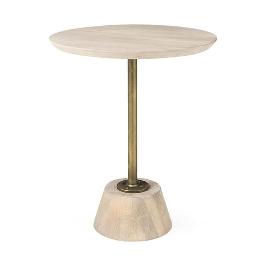 24" Beige Solid and Manufactured Wood Round End Table - Homeroots