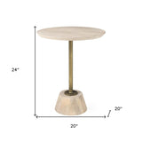 24" Beige Solid and Manufactured Wood Round End Table - Homeroots