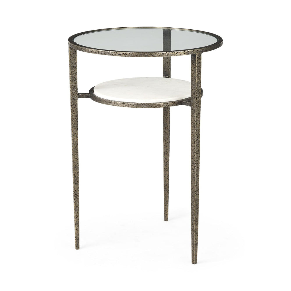 23" Bronze And Clear Glass And Metal Round End Table With Shelf - Homeroots - Flyclothing LLC
