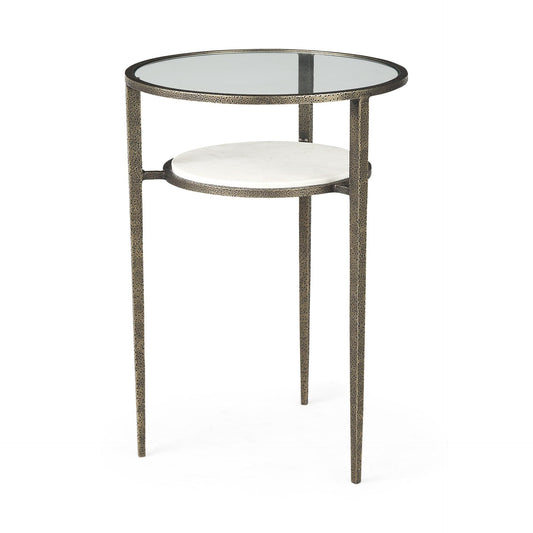 23" Bronze And Clear Glass And Metal Round End Table With Shelf - Homeroots