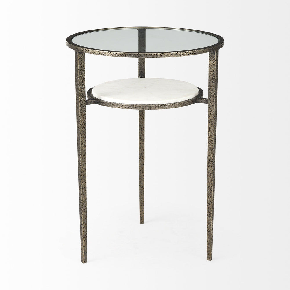 23" Bronze And Clear Glass And Metal Round End Table With Shelf - Homeroots - Flyclothing LLC