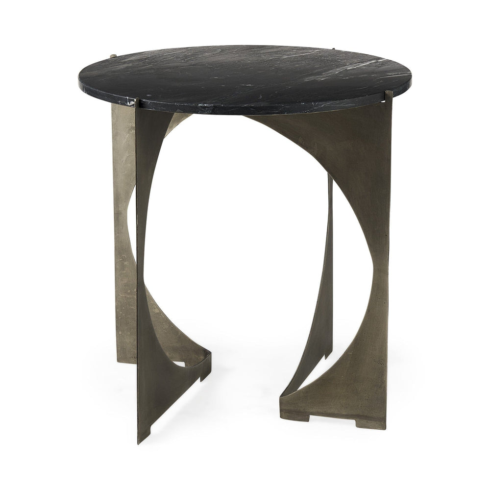 20" Black Marble Round End Table - Homeroots - Flyclothing LLC