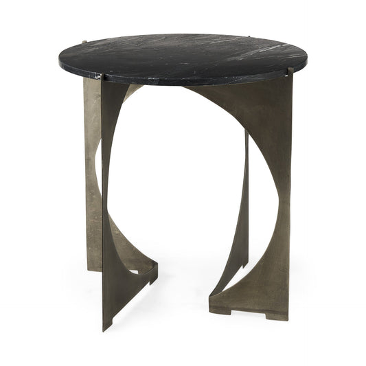 20" Black Marble Round End Table - Homeroots